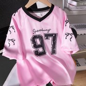 Resim Kızlar İçin Günlük Spor Kısa Kol Tişört Üst, Yazlık Outfit, Şehir Stili Giyim Bol Fit Bluz Trend Top Dayanikli Dikiş Rahat Aplike Detaylı Enerjil Oynama Zamanı Çocuk Elbisesi 