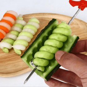 Resim 1 adet Paslanmaz Çelik Spiral Sebze Dilimleyici - Patates, Havuç, Salatalık için Manuel Kesici - Salata Hazırlığı ve Kamp Yemekleri için Mükemmel, Kırmızı Saplı, Kolay Tutma, Sebze Dilimleyici ve Doğrayıcı, Temel Mutfak Aracı 
