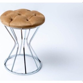 Resim Sarı Metal Ayaklı Puf Tabure Koltuk Kahve 