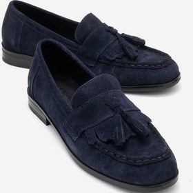 Resim Luvi Shoes Lupen Lacivert Süet Püsküllü Hakiki Deri Kadın Loafer Ayakkabı Lacivert 