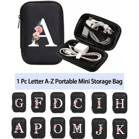 Resim 1 Adet Taşınabilir CCD Kamera Çantası, A'dan Z'ye Başlangıç Harfli 26 Mini Depolama Çantası, Seyahat Fotoğrafçılığı Tutkunları için Dayanıklı Polyester Elektronik Organizatör, Şarj Cihazları ve Ofis Gereçleri İçin (Beyaz/Pembe/Siyah), Yumuşak Astarlı İç Yüzey, Kamera Çantası 