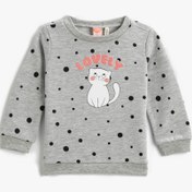 Resim Kız Bebek Sweatshirt Uzun Kollu Baskılı Bisiklet Yaka 