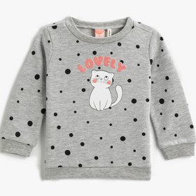 Resim Kız Bebek Sweatshirt Uzun Kollu Baskılı Bisiklet Yaka 