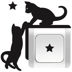 Resim Priz Kedi Sticker Set Siyah Kedi Yıldız Etiket Duvar Sticker 