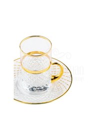 Resim Bardak Çay Bardağı Çay Seti Çay Takımı Lux Baklava Kulplu Çay Seti Bel Yaldız Altın 