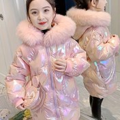 Resim Kızlar İçin Kışlık Ceket - İridiscent Parlak Pastel Pembe/Beyaz/Mor/Altın Renkler - Şık Dik Yaka & Uzun Kollu Mont, Rüzgara Dayanıklı Dış Giyim, Kayak, Oyun Buluşmaları İçin (Kolay Bakım El/Kuru Temizleme) - 'Outer' 