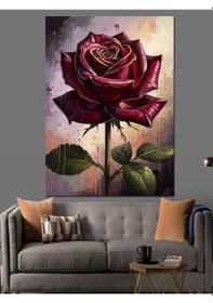 Resim Ahşap Tablo Yağmur Damlaları Altında Kırmızı Gül 