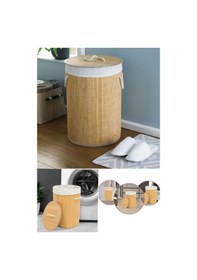 Resim Dekoratif Doğal Oval Banyo Bambu Kirli Çamaşır Sepeti Diğer 