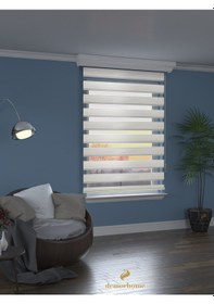 Resim Br Demor Home Geniş Pliseli Ekru Zebra Stor Güneşlik Perde Metal Kasa Ekru 