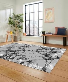 Resim Dijital Baskılı Kaymaz Taban Yıkanabilir Mermer Desen Üçlü Yatak Odası Takımı MERMER-30, Gri, 60 x 150 