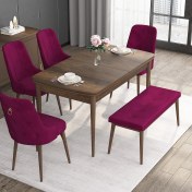 Resim Canisa Concept Noa Serisi, 80X132 Açılabilir Benchli Barok Ahşap Desen Mutfak Masa Takımı, 4 Sandalye 1 Bench 