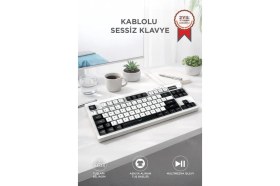 Resim Torima Kablolu Klavye Rgb Işıklı Sessiz Q Klavye TK12 Siyah Beyaz 