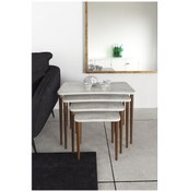 Resim Selena 4Lü Zigon Sehpa Ahşap Ayaklı Salonseti Sehpası Kristal 