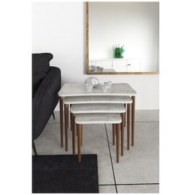 Resim Selena 4Lü Zigon Sehpa Ahşap Ayaklı Salonseti Sehpası Kristal 