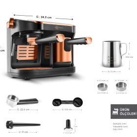 Resim Karaca Hatır Perfetto Dijital ve Dokunmatik Ekranlı Çelik Cezveli Espresso ve Türk Kahve Makinesi Copper 