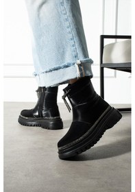 Resim Shoetek Gavia Kadın Kar Botu Fermuarlı Taşlı Paraşüt Kumaş Siyah Siyah 