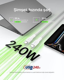 Resim Belkin Eco Örgülü USB-C USB-C 1M 240 W Tip-C USB 2.0 Şarj Kablosu Beyaz 