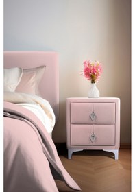 Resim Harmony Silver Iki Çekmeceli Komodin- Yatak Odası Kumaş Döşemeli 2 Kapaklı Komodin Modeli Pembe 