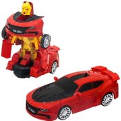 Resim Kutulu Pilli Robot Olan Araba 16 Cm Dönüşebilen Işıklı Ve Sesli Oyuncak Kırmızı 