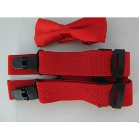 Resim Kırmızı Çocuk Papyonu & Kırmızı Çocuk Pantolon Askısı İkili Set Kırmızı 