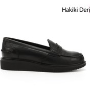 Resim GÖNDERİ(R) Kadın Siyah Dolgu Taban Hakiki Deri Loafer Ayakkabı 
