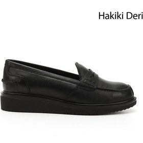 Resim GÖNDERİ(R) Kadın Siyah Dolgu Taban Hakiki Deri Loafer Ayakkabı 