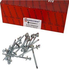 Resim Meridyen 5.5 x 105 mm Meridyen Matkap Uçlu Trapez Çatı Vidası 150 Adet 