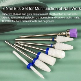 Resim 7 parçalık Seramik Tırnak Matkap Ucu Seti, Çok Amaçlı Tırnak Eti Temizleyici Akrilik Tırnak Jel Cilası Temizleme, Profesyonel Manikür Pedikür 3/32" Uçlar, Tırnak Sanatı İçin Güvenli Keskin Yüksek Sertlikte Kokusuz Aletler 