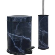 Resim Siliwax Lacivert Mermer -2 Li Set Pedallı Çöp Kovası ve Wc Klozet Fırça Seti 