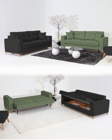 Resim Velura Home & Living Nola Koltuk Takımı 3+3 & Bazalı Yataklı Koltuk & Kanepe - Keten 