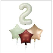 Resim 2 Yaş Parti Retro Pastel Doğum Günü Seti Krem 2 Rakam Folyo, 3 Adet Yıldız Folyo Balonlar 