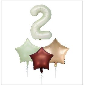 Resim 2 Yaş Parti Retro Pastel Doğum Günü Seti Krem 2 Rakam Folyo, 3 Adet Yıldız Folyo Balonlar 