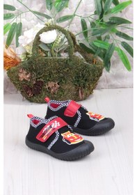 Resim Fort 3449 Gz Araba Figürlü Anaokulu Kreş Ev Erkek Çocuk Keten Panduf Ayakkabı Siyah 