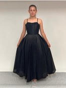 Resim Kız Çocuk Abiye Siyah Tafta Uzun Pül Payet İşlemeli Biyeli Korseli Abiye Elbise 10-15 Yaş Siyah 