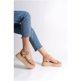 Resim Eva Kalın Tokalı Taşlı Şeritli Ortopedik Taban Kadın Sandalet Ctt - Ten Çok Renkli 