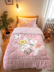 Resim Evmila Happy Yazı Desenli Peluş Uyku Seti (Pembe Peluş) - 160*220 Cm Peluşlu Uyku Seti 50*70 Cm Yastık Kılıfı 100*200 Cm Çarşaf 