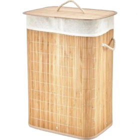 Resim Shopwave Dikdörtgen Bambu Ahşap Kirli Çamaşır Sepeti 40X30X60CM Seyyar Kapaklı Içi Bezli Ip Kulplu (5047) 
