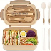 Resim Yetişkinler için 1 set Bento Kutusu, Yetişkinler için 40.58oz Öğle Yemeği Kapları, Sızdırmaz Öğle Yemeği Kutusu ve Çatal-Bıçak Takımı, BPA'sız, Mikrodalga Fırın Güvenli 3 Bölme Bento Kutu, Pembe 