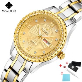 Resim Hanyang Gümüş Altın Wwoor Lüks Marka Elmas Izle Kadınlar Için Moda Elbise Altın Izle Kadınlar Zarif Kuvars Tarihi Bayanlar Bilezik Izle Reloj Mujer (Yurt Dışından) 