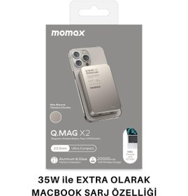 Resim Momax Q.Mag X2 35W 20000mAh wireless battery pack (Titanium) MACBOOK ŞARJ ÖZELLİKLİ 