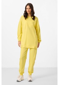 Resim Limon O Yaka Basic Oversize Kadın Eşofman Tunik Takım - 95347 Sarı 
