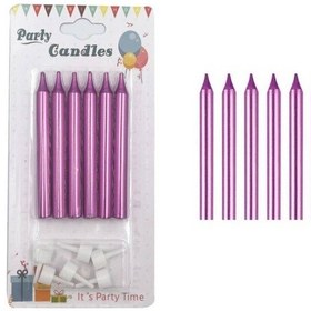 Resim Pembe İnce Mum 8 Cm 6 Lı 