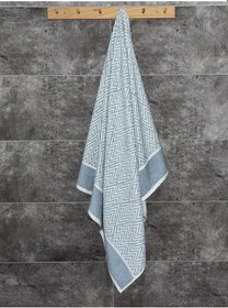 Resim İpliği Boyalı Zikzak Çizgili Desenli Banyo Havlusu-%100 Pamuk Indigo 