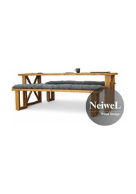 Resim Neiwel Niel Doğal Ahşap Banklı Toplantı Masasıı x 80 x 140 Açık Ceviz 