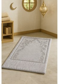 Resim Sahra Gri Kadife Nakışlı Seccade Süngerli Yumuşak Çeyizlik Hediyelik Bohça Lüks Namazlık Gri 