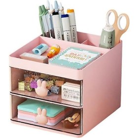 Resim Ganzhoushop Çekmeceli Masa Malzemeleri Düzenleyici, Masaüstü Kırtasiye Saklama Kutusu Kalemler Kalem Tutucu Ofis, Okul, Ev İçin -yxpink 