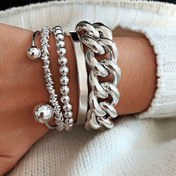 Resim Kadınlar İçin 5 Parça Moda Aksesuar Minimalist Vintage Tasarım Kalın Zincirli Boncuklu Bileklik Seti, Buluşma, Tatil, Günlük Kullanım, Parti, Hediye, Kalın Zincir Halkaları,Şık işçilik,Beyan Bilezikler,Kadın Modası,Parti Tutkunları 