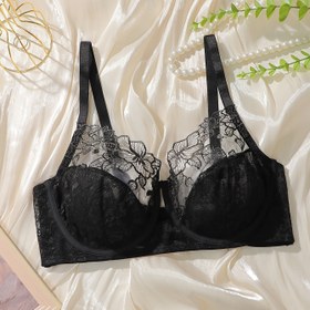 Resim 1 adet Fransız Dantel Şeffaf Sütyen, Nefes Alabilen Ultra-İnce Seksi İç Çamaşırı, Büyük Kupon Boyutu Şeffaf İç Çamaşırı Kadınlar İçin, Dolgusuz, Çelik, Örgü Kumaş, 86% Poliamid 14% Elastan, 160gsm - Düz Renk 