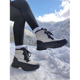 Resim Çiğdem Kundura Su ve Kar Geçirmez Krem Renk Unisex Kar Botu 38 Kısabağlı Tasarım 
