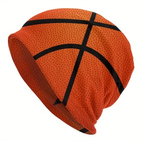 Resim BIHHUDU Spor Basketbol Skullies Bere Şapka - Gerçekçi Turuncu ve Siyah Basketbol Dokusu Tasarımı, Esnek Rahatlık Spor ve Günlük Kullanım İçin, Dayanıklı Örgü Yeniçeri Aksesuarı, Atletik Baş Giysisi 